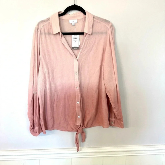 J. Jill Women’s Long Sleeve Button Up Front Tie Quartz Ombré Pink Size 1X NWT - Picture 2 of 10